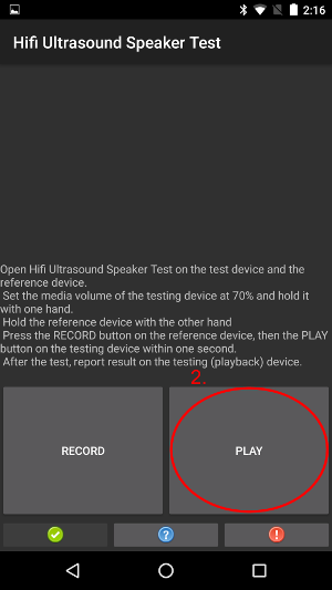 PLAY on the test device