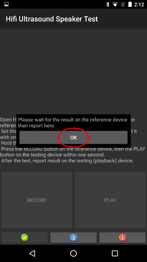 Test device with dialog