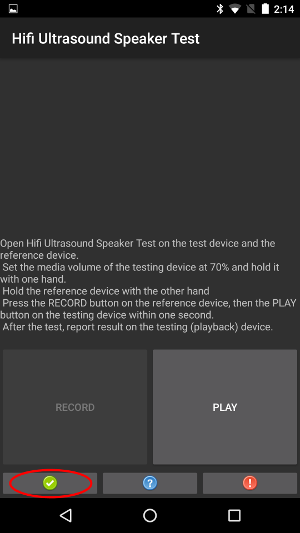Green button on the test device