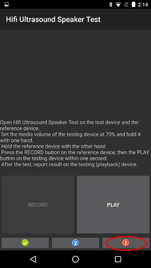 Red button on the test device