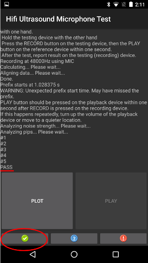 Test device showing PASS