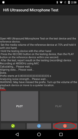 FAIL shown on the test device
